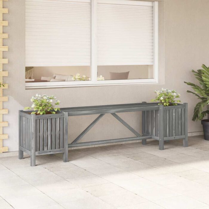 Banc de jardin avec 2 jardinières 150 cm bois d'acacia gris – Image 1