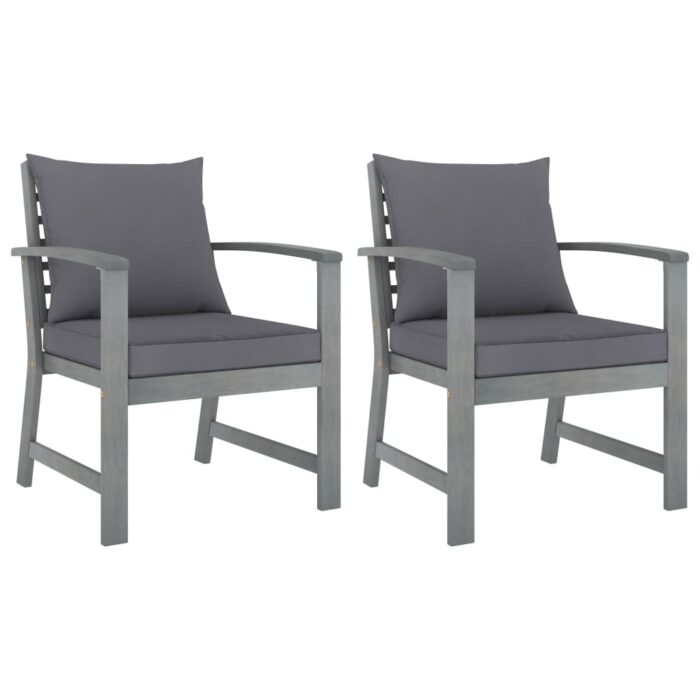 Chaises de jardin lot de 2 avec coussins gris foncé Bois acacia – Image 1