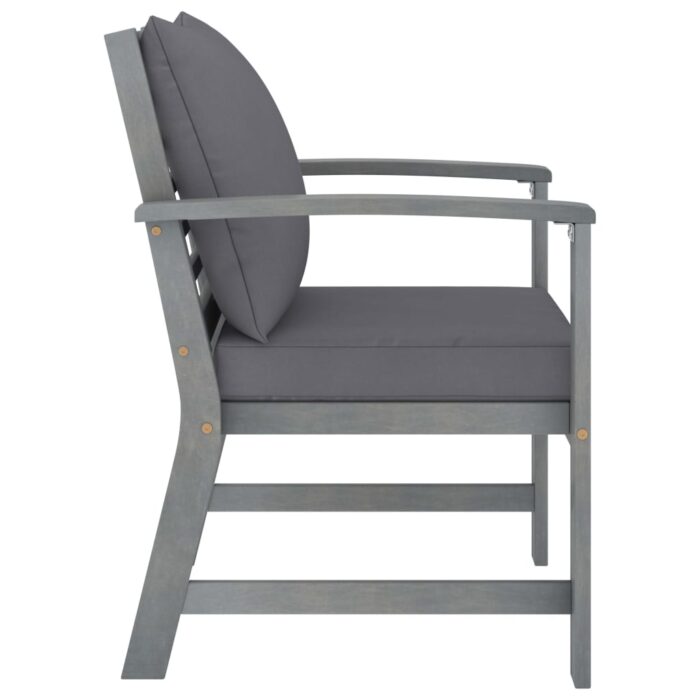 Chaises de jardin lot de 2 avec coussins gris foncé Bois acacia – Image 2