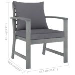 Chaises de jardin lot de 2 avec coussins gris foncé Bois acacia – Image 5