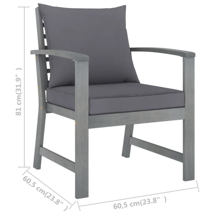 Chaises de jardin lot de 2 avec coussins gris foncé Bois acacia – Image 5