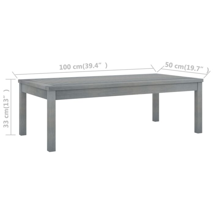 Table basse 100x50x33 cm Gris Bois d'acacia solide – Image 5