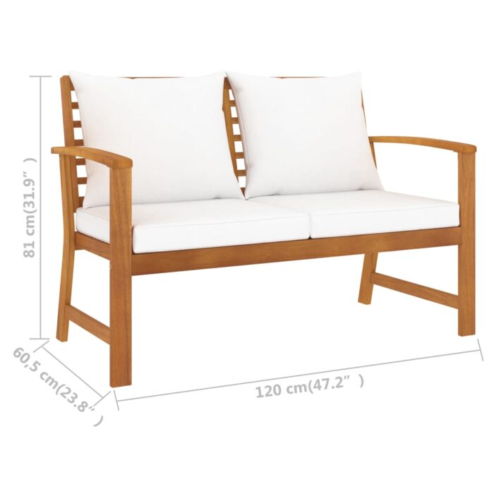 Banc de jardin avec coussin crème 120 cm Bois solide d'acacia – Image 5