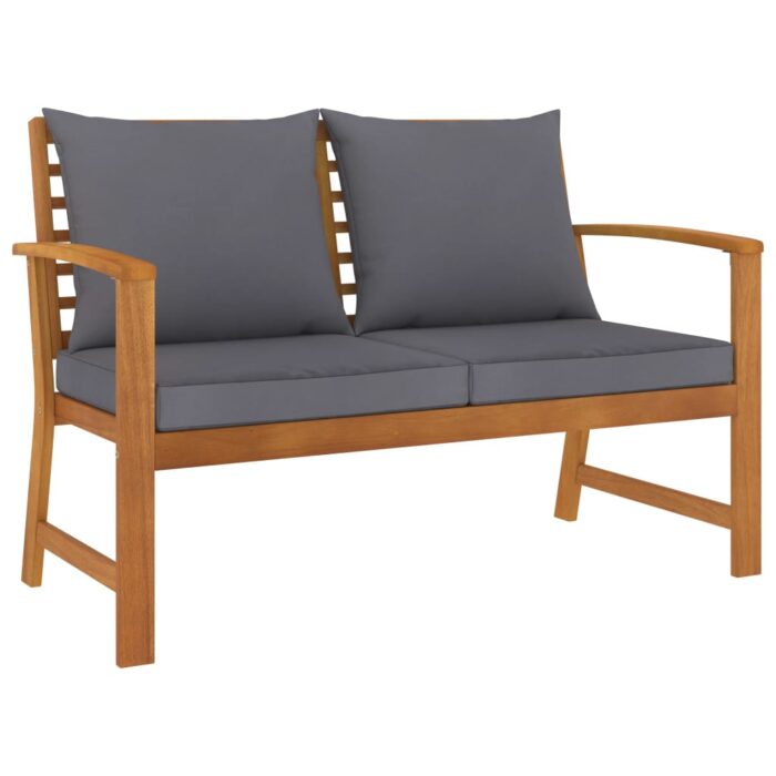 Banc de jardin 120cm et coussin gris foncé Bois solide d'acacia – Image 1