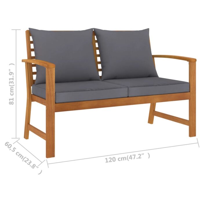 Banc de jardin 120cm et coussin gris foncé Bois solide d'acacia – Image 5