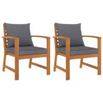 Chaises de jardin lot de 2 avec coussin gris foncé Bois acacia