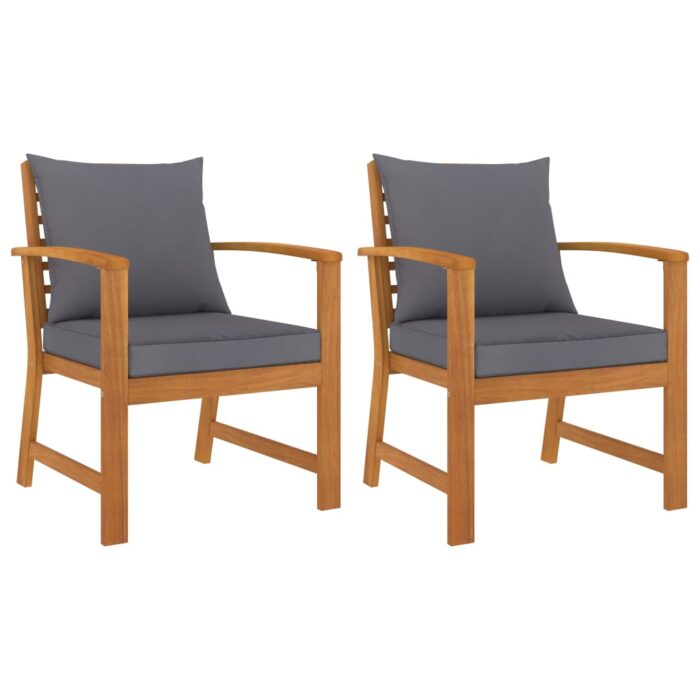 Chaises de jardin lot de 2 avec coussin gris foncé Bois acacia – Image 1