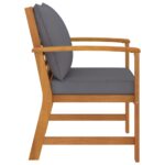 Chaises de jardin lot de 2 avec coussin gris foncé Bois acacia – Image 2