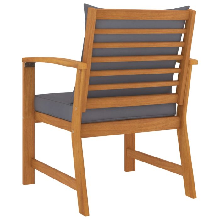 Chaises de jardin lot de 2 avec coussin gris foncé Bois acacia – Image 3