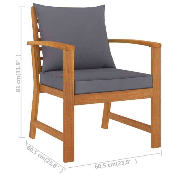 Chaises de jardin lot de 2 avec coussin gris foncé Bois acacia – Image 5