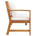 Banc de jardin 114,5 cm avec coussin crème Bois solide d'acacia – Image 2