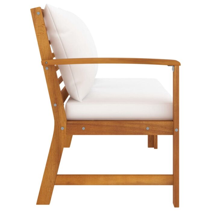Banc de jardin 114,5 cm avec coussin crème Bois solide d'acacia – Image 2
