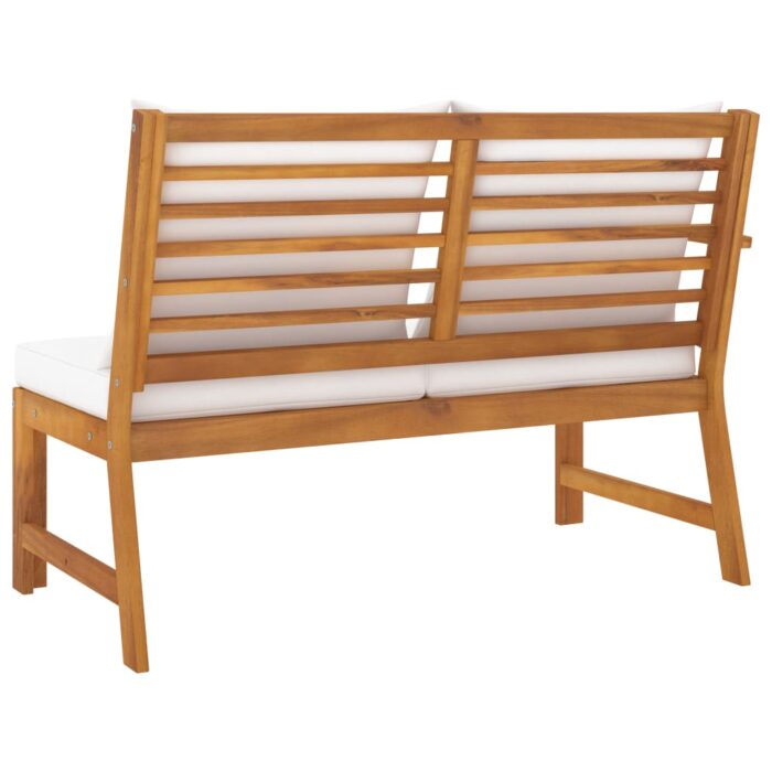 Banc de jardin 114,5 cm avec coussin crème Bois solide d'acacia – Image 3
