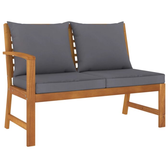 Banc de jardin 114,5 cm avec coussin gris foncé Bois d'acacia – Image 1