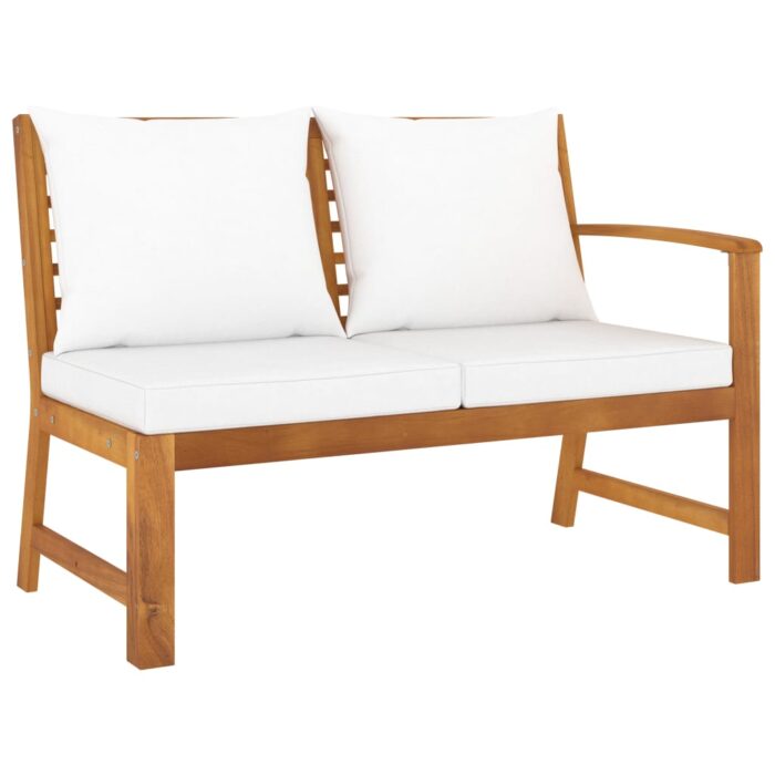 Banc de jardin 114,5 cm avec coussin crème Bois solide d'acacia – Image 1