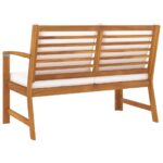 Banc de jardin 114,5 cm avec coussin crème Bois solide d'acacia – Image 3