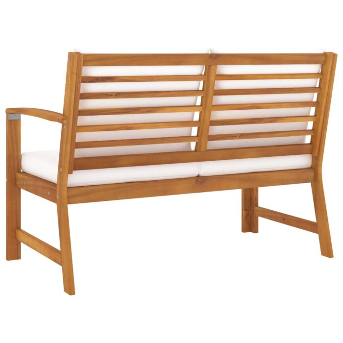 Banc de jardin 114,5 cm avec coussin crème Bois solide d'acacia – Image 3
