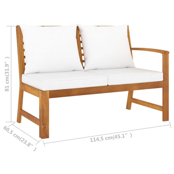 Banc de jardin 114,5 cm avec coussin crème Bois solide d'acacia – Image 5