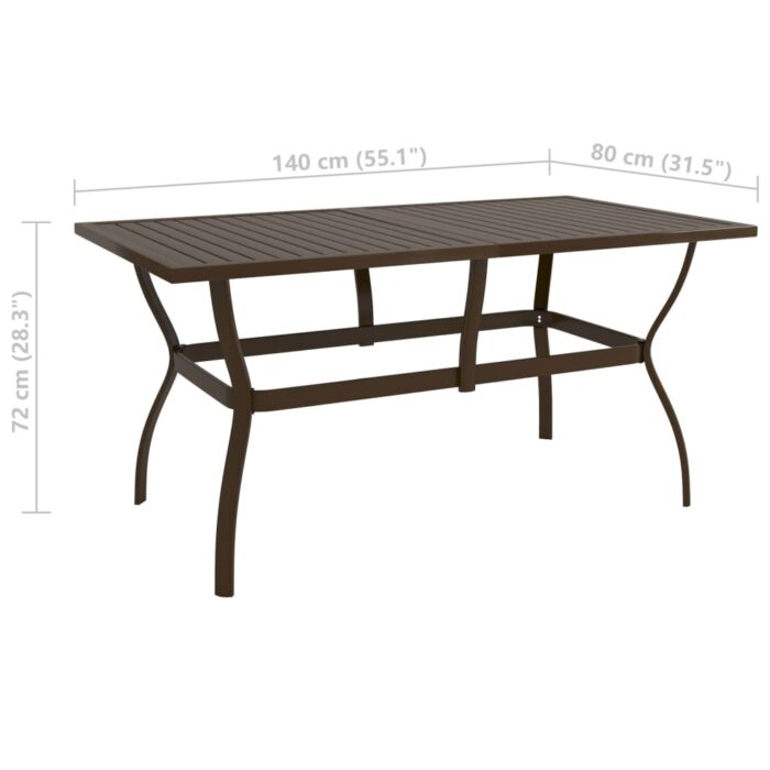Table de jardin Marron 140x80x72 cm Acier – Image 5
