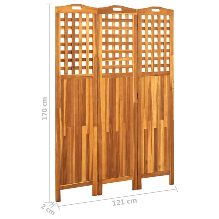 Cloison de séparation 3 panneaux 121x2x170 cm Bois d'acacia – Image 6
