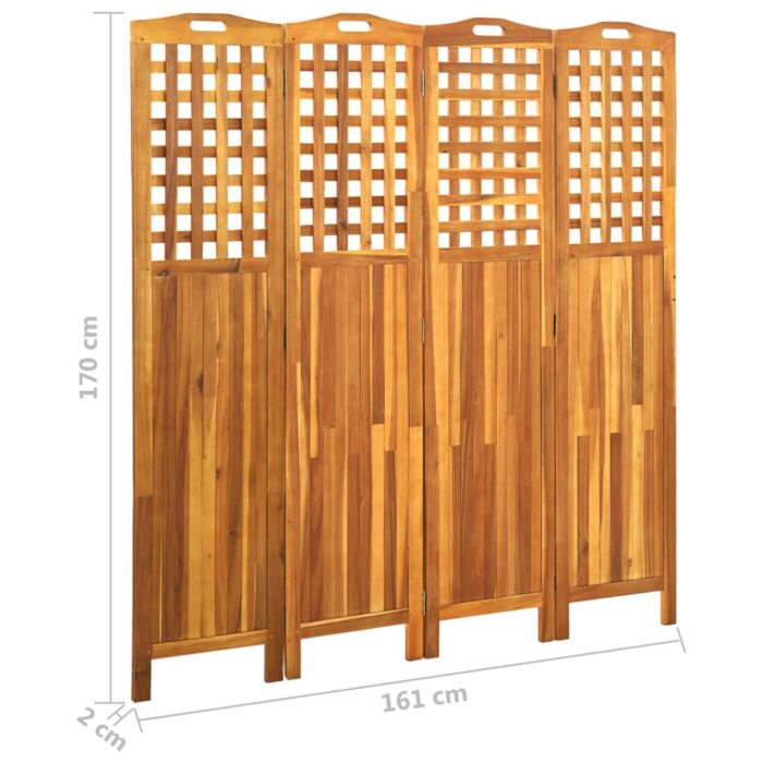 Cloison de séparation 4 panneaux 161x2x170 cm Bois d'acacia – Image 6