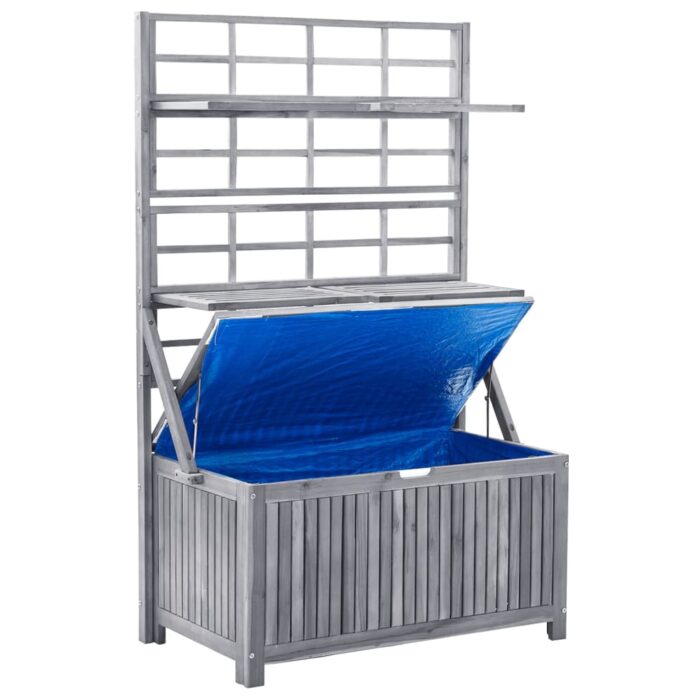 Boîte de rangement avec treillis Gris 99x55x160cm Acacia solide – Image 4