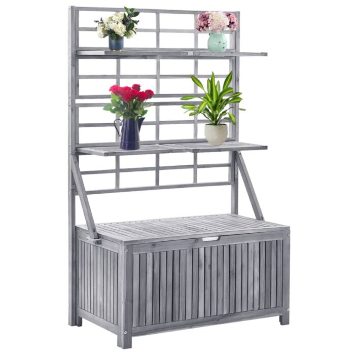 Boîte de rangement avec treillis Gris 99x55x160cm Acacia solide – Image 1