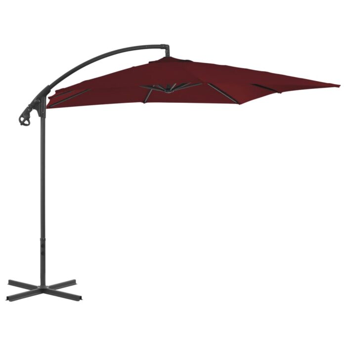 Parasol de jardin en porte-à-faux mât en acier rouge bordeaux – Image 1