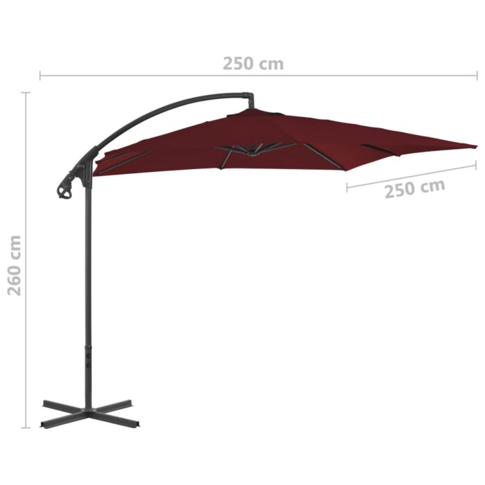 Parasol de jardin en porte-à-faux mât en acier rouge bordeaux – Image 6