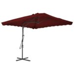 Parasol de jardin et mât en acier rouge bordeaux 250x250x230 cm