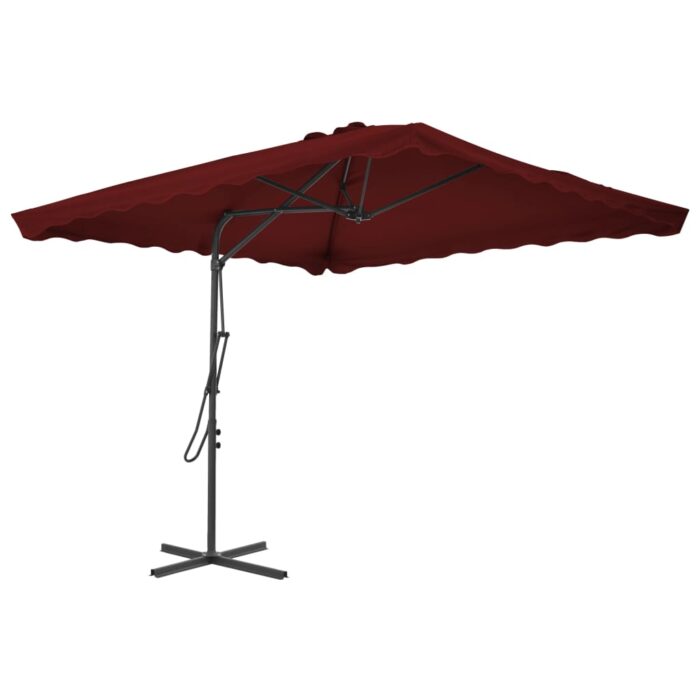 Parasol de jardin et mât en acier rouge bordeaux 250x250x230 cm – Image 1