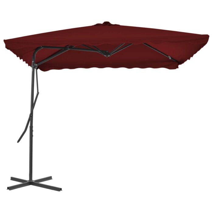 Parasol de jardin et mât en acier rouge bordeaux 250x250x230 cm – Image 2