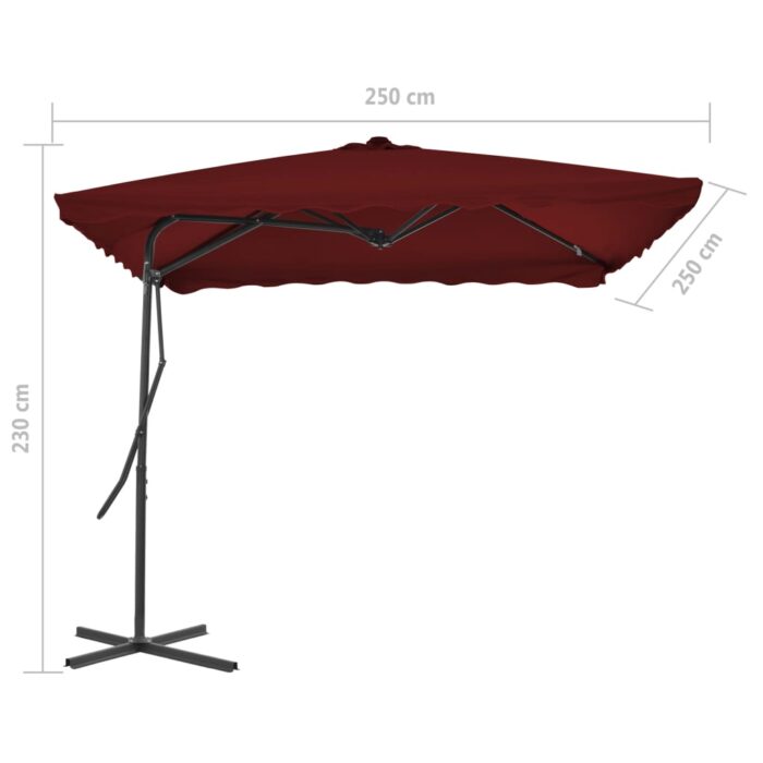 Parasol de jardin et mât en acier rouge bordeaux 250x250x230 cm – Image 5