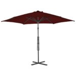 Parasol de jardin avec mât en acier rouge bordeaux 300x230 cm – Image 3