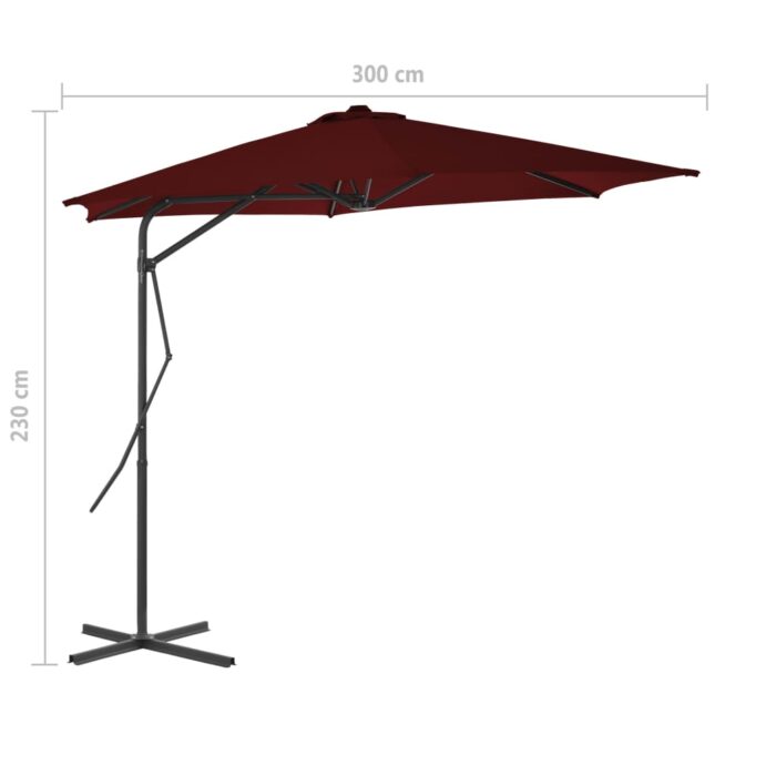 Parasol de jardin avec mât en acier rouge bordeaux 300x230 cm – Image 6