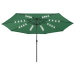 Parasol de jardin avec lumières LED et mât en métal 400 cm vert
