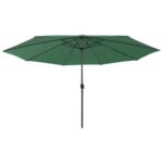 Parasol de jardin avec lumières LED et mât en métal 400 cm vert – Image 2