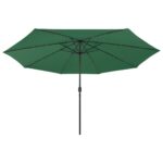 Parasol de jardin avec lumières LED et mât en métal 400 cm vert – Image 3