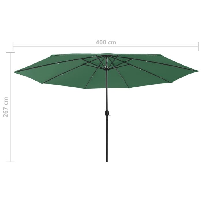 Parasol de jardin avec lumières LED et mât en métal 400 cm vert – Image 6