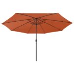 Parasol de jardin avec lumières LED et mât en métal terre cuite – Image 3