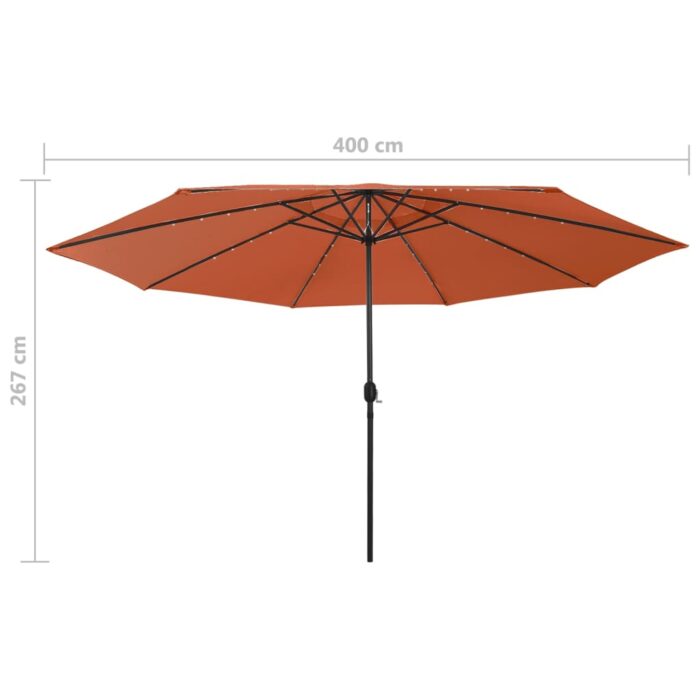 Parasol de jardin avec lumières LED et mât en métal terre cuite – Image 6