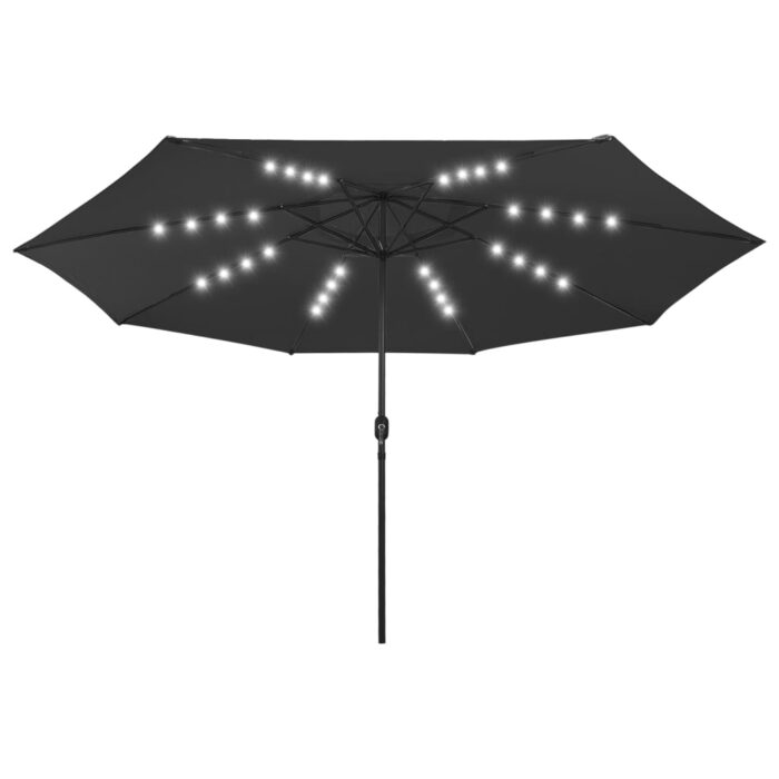 Parasol de jardin avec lumières LED et mât en métal 400 cm noir – Image 1