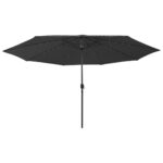 Parasol de jardin avec lumières LED et mât en métal 400 cm noir – Image 2