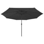 Parasol de jardin avec lumières LED et mât en métal 400 cm noir – Image 3