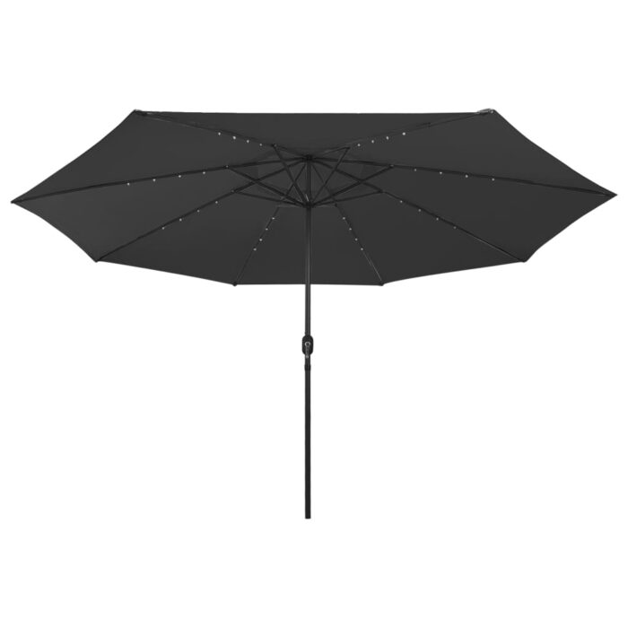 Parasol de jardin avec lumières LED et mât en métal 400 cm noir – Image 3
