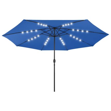 Parasol de jardin avec lumières LED et mât en métal bleu azuré