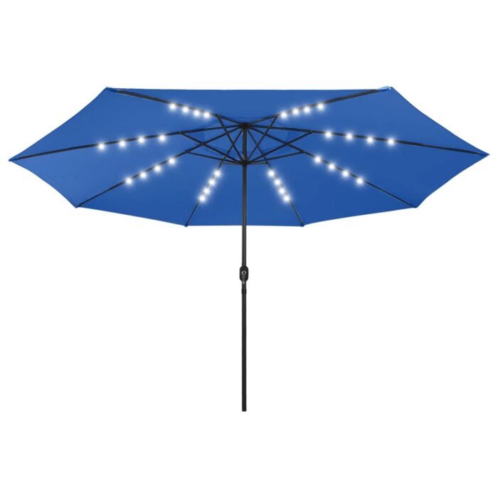 Parasol de jardin avec lumières LED et mât en métal bleu azuré – Image 1