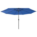 Parasol de jardin avec lumières LED et mât en métal bleu azuré – Image 2