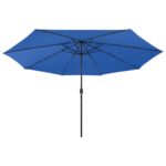 Parasol de jardin avec lumières LED et mât en métal bleu azuré – Image 3