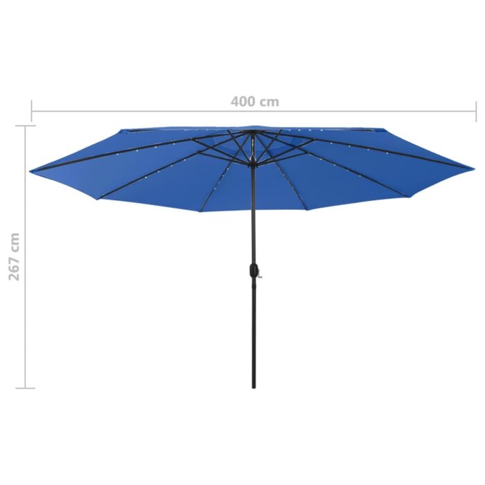 Parasol de jardin avec lumières LED et mât en métal bleu azuré – Image 6